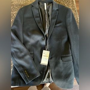 Zara Man Navy Blue Tweed Blazer NWT